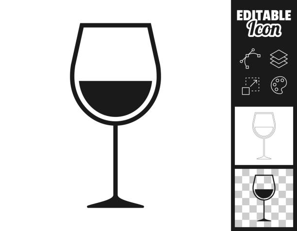 illustrazioni stock, clip art, cartoni animati e icone di tendenza di bicchiere da vino. icona per il design. facilmente modificabile - bicchiere da vino