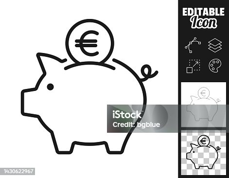 istock Piggy bank with Euro coin. Icon for design. Easily editable 1430622967