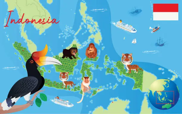 Vector illustration of Cartoon Map of Indonesia