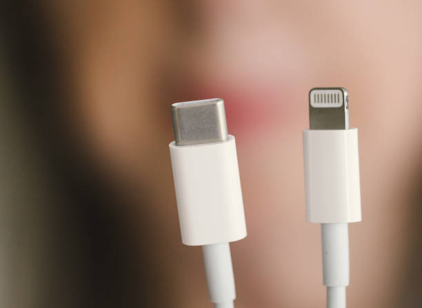 istock Person holding USB-C to Lightning charging cable 1430623498