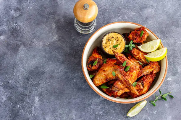 Crispy Baked Chicken Wings Top Down Photo with Blank Space