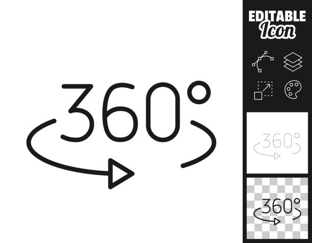 360 degree rotation. Icon for design. Easily editable Icon of "360 degree rotation" for your own design. Three icons with editable stroke included in the bundle: - One black icon on a white background. - One line icon with only a thin black outline in a line art style (you can adjust the stroke weight as you want). - One icon on a blank transparent background (for change background or texture). The layers are named to facilitate your customization. Vector Illustration (EPS file, well layered and grouped). Easy to edit, manipulate, resize or colorize. Vector and Jpeg file of different sizes. exploration stock illustrations