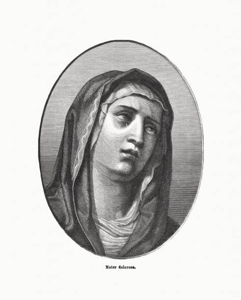 Mater Dolorosa, painted by Guido Reni, wood engraving, published in 1894 vector art illustration