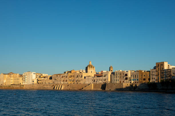 Panoramic view of the Trapani harbor, Sicily, Italy
