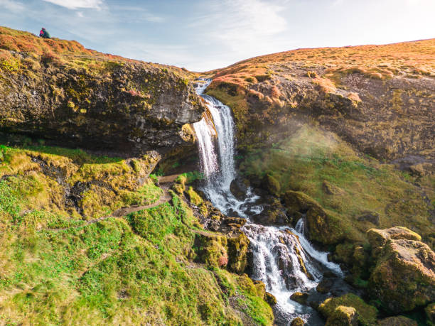 istock Scenic waterfall in Iceland at sunset, amazing view 1430627288