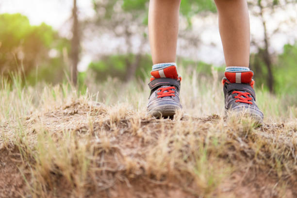 istock boy with mountain boots staying in the forest 1430627619