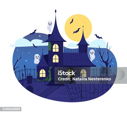 istock Haunted house 2D vector isolated illustration 1430630889