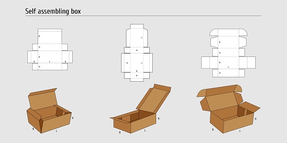 Simple Scheme Template self assembling box. Layout for laser cutting box. Three types of boxes