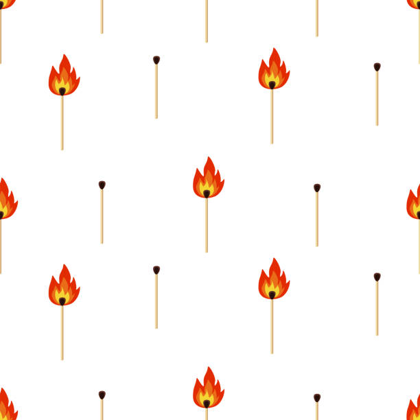 illustrazioni stock, clip art, cartoni animati e icone di tendenza di modello senza soluzione di continuità di un fiammifero e un fiammifero che brucia con il fuoco. sfondo dell'illustrazione vettoriale. - match matchstick dark fire