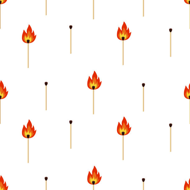 bezszwowy wzór zapałki i zapałki płonącej ogniem. tło ilustracji wektorowej. - match matchstick dark fire stock illustrations