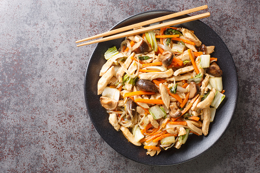 Chinese Food On Wood Board In Studio