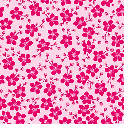 Pink  cherry blossom seamless pattern. floral print. good for fabric, fashion, wallpaper, dress, kimono, pajama, background.