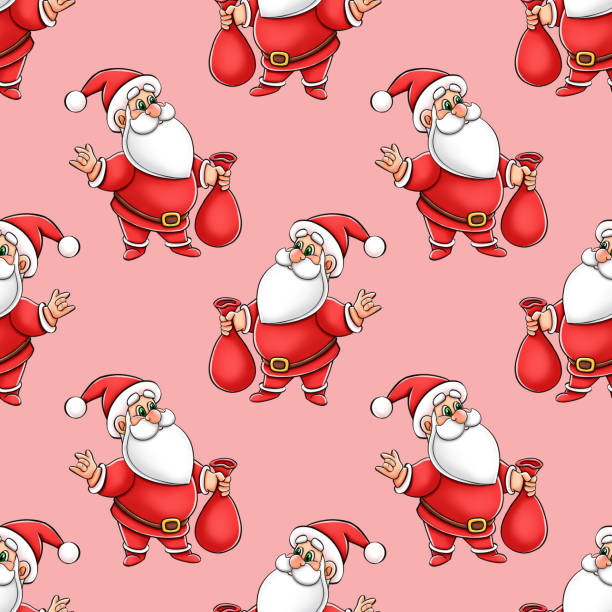 Узор Санта Клаус. Рождество. Santa Claus pattern on a pink background. Cartoon Santa Claus. Christmas mood. санта клаус stock illustrations