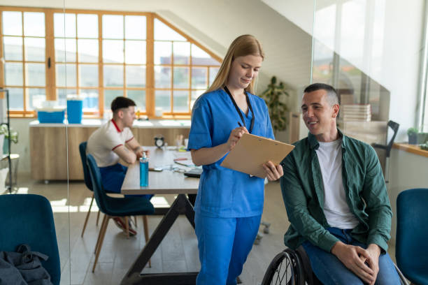 istock Disabled man in a doctor's office waiting area 1430639460
