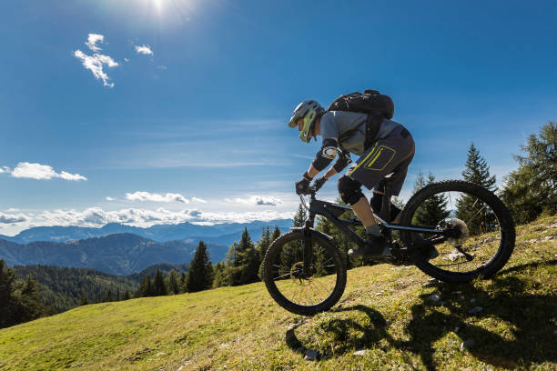 istock Sunny mountainbike downhill close up. 1430639566