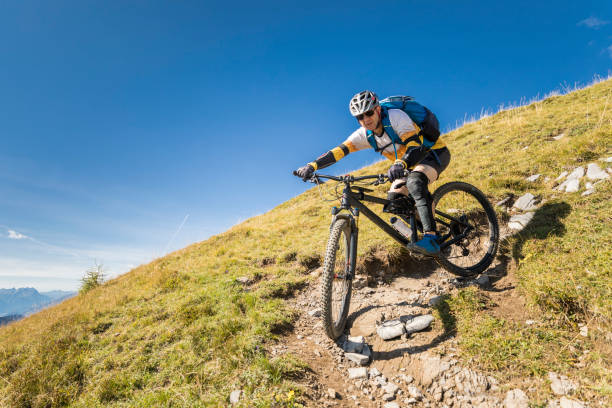 istock Steep kick turn with mountainbike. 1430639871