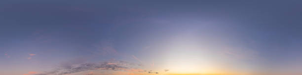 istock Dark blue sunset sky panorama with pink Cirrus clouds. Seamless hdr 360 panorama in spherical equirectangular format. Full zenith for 3D visualization, sky replacement for aerial drone panoramas. 1430659395