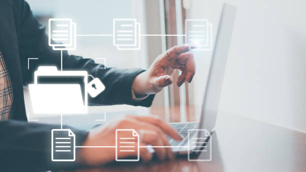 istock Document Management System(dms) concept. Male hands operating a computer. to manage online that is easy, convenient, fast and enhances the efficiency of digital transformation for the organization 1430664270