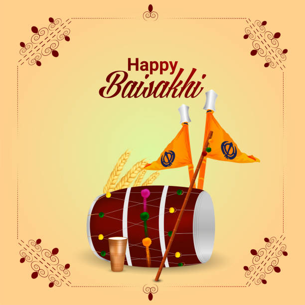 illustrazioni stock, clip art, cartoni animati e icone di tendenza di realistico felice vaisakhi sikh indiano festival sfondo - bhangra