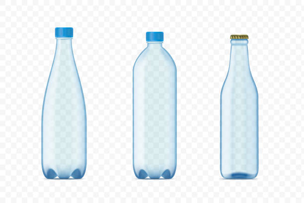 ilustrações de stock, clip art, desenhos animados e ícones de collection mockups of plastic and glass bottles with water - water water bottle glass pouring