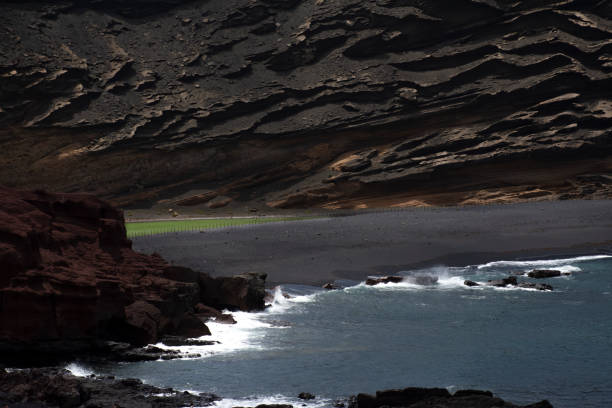 Green lake or Laguna de los Ciclos in the village of El Golfo in Lanzarote