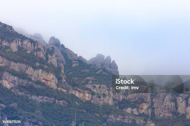 Montserrat Mountain Foggy Morning Collbató Stock Photo - Download Image Now - Autumn, Beauty In Nature, Color Image