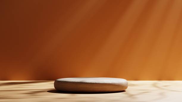 istock 3D Rendering Wooden pedestal or podium mockup with sunlight rays backdrop, empty platform for product showcase and Presentation, blank stage display. 1430675582