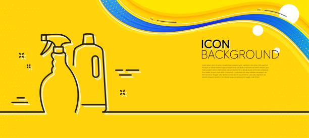 istock Cleaning spray and Shampoo line icon. Cleanser. Minimal line yellow banner. Vector 1430675817