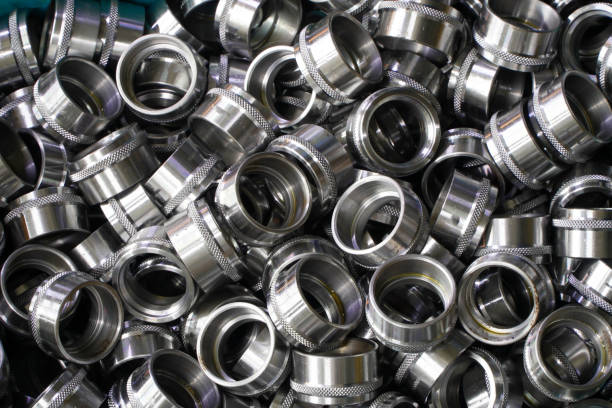 istock Steel sleeve. Details made lathe.Regular industrial metal production pattern with selective focus. 1430677972