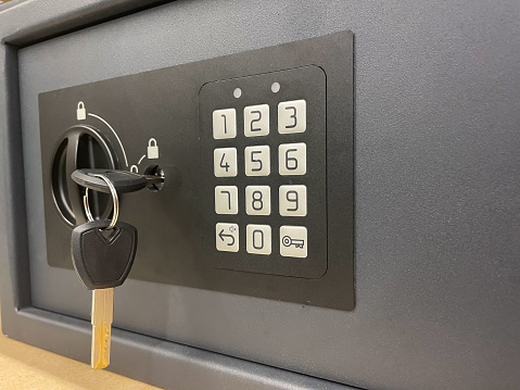 Safe deposit boxes with key in the hotel room