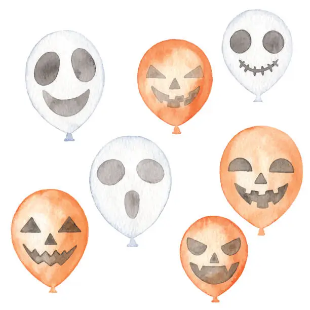 Vector illustration of Watercolor Halloween Balloons
