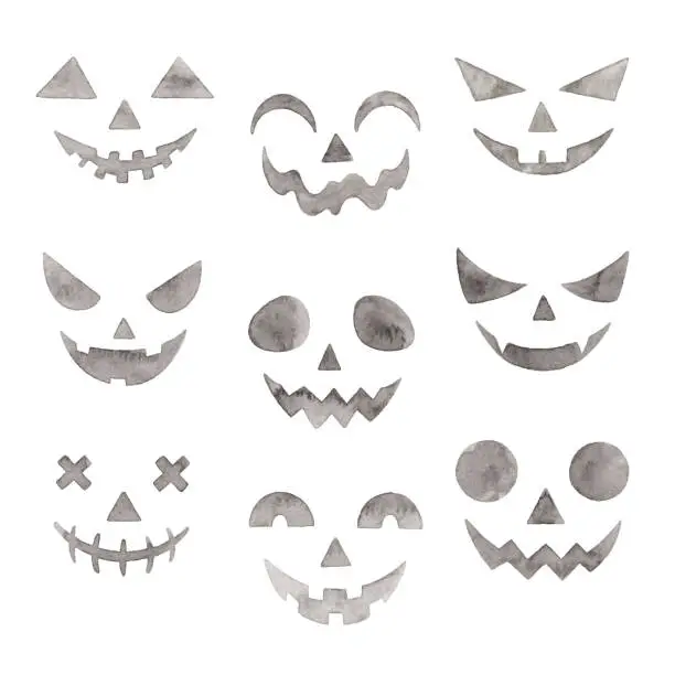 Vector illustration of Watercolor Scary Faces