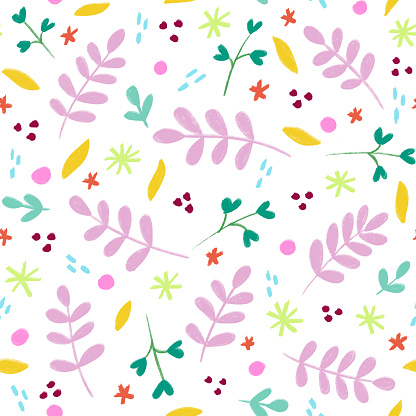 Watercolor Floral Seamless Pattern with Delicate Leaves and Berries. Spring Blossom Design for Greeting Cards, Advertising, Banners, Leaflets and Flyers. Botanical Vector Design. Springtime Concept, Design Element.