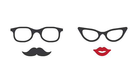 Glasses, lips and mustache, vector, icon.