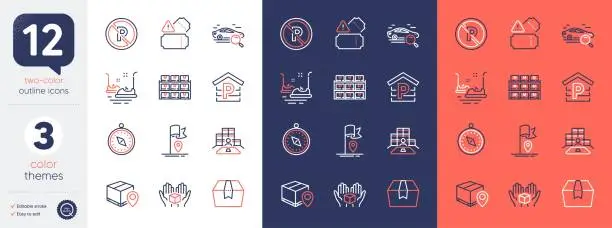 Vector illustration of Set of Flag, Parcel tracking and Package box line icons. For design. Vector