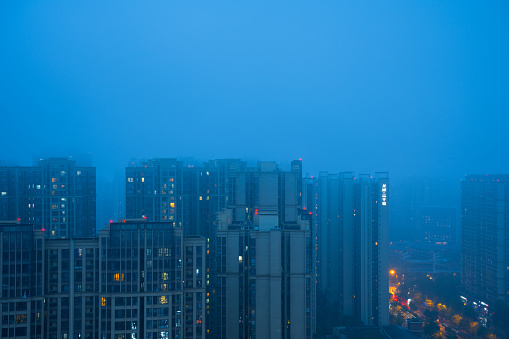 Modern City in Fog