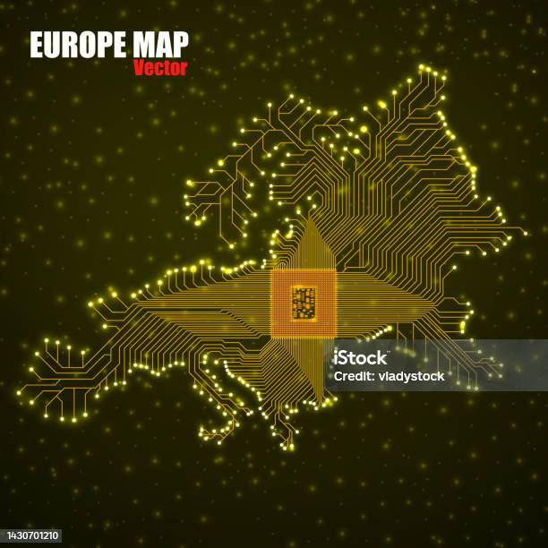 European Map Chip Europe Map With Cpu Glowing Circuit Board Neon Technology Background ...
