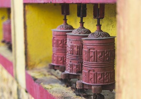 Religious prayer wheels in Nepal.