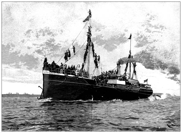 starožitný obraz: řecko-turecká válka, vojáci přijíždějící do syrosu - dav fyzický popis fotky stock ilustrace