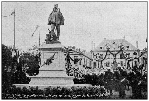 Antique image: President of France visiting West France, Inauguration of Paul Baudry monument, Roche sur Yon