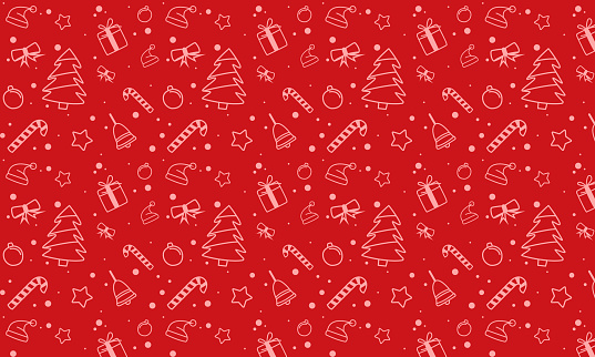Red Christmas doodle background suitable for packaging design, wallpaper or as wrapping paper.
