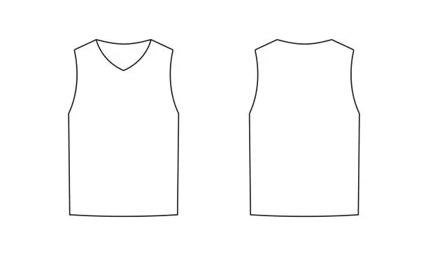 Vector illustration of Sleeveless tshirt outline front and back view template