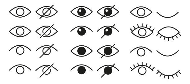 kennwort-hidding-symbole festgelegt. symbole für datenschutz und sensible inhalte markieren. vektor-illustration - content informationsmedium stock-grafiken, -clipart, -cartoons und -symbole