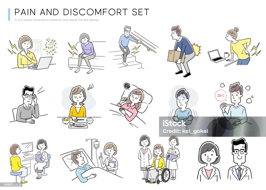 Body Condition Vector Vector Illustration Material Set Of People With Pain And Poor Physical ...