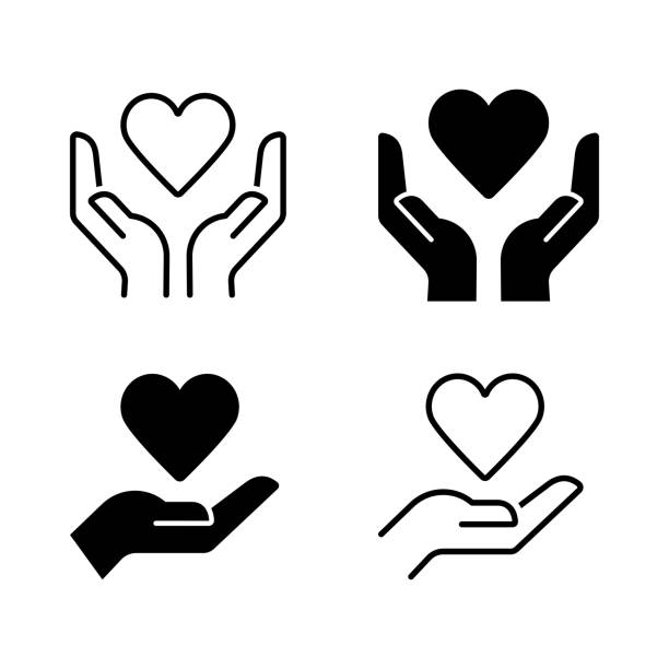 stockillustraties, clipart, cartoons en iconen met hands holding heart line and solid icon. charity and love shape in palms symbol, outline style pictogram on white background. relationship sign for mobile concept and web design. vector graphics - handen