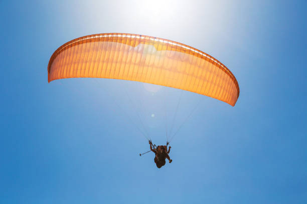 istock Tandem orange paragliding against a blue sky, sunny day 1430723984
