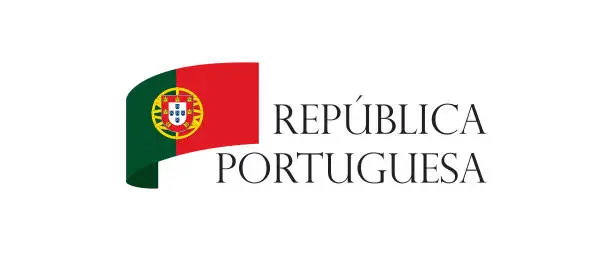 Vector illustration of Portugal travel banner. Lettering  Republic portuguese with nacional flag. Vector illustrationover white background