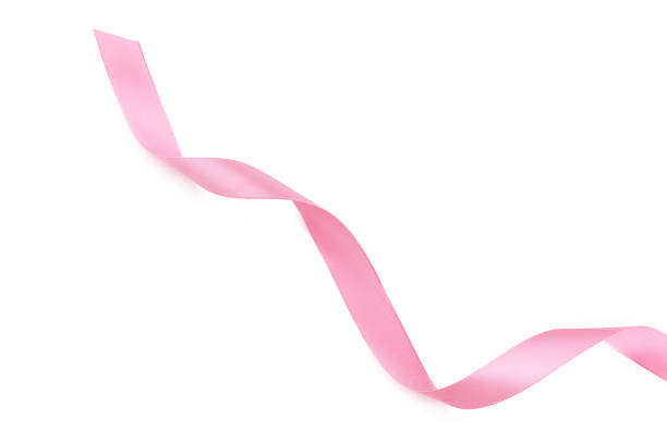 Curled pink ribbon isolated on white background stock photo