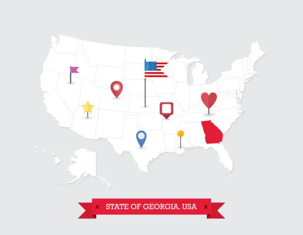 Vector illustration of Georgia State map highlighted on USA map