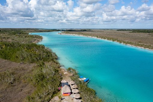 The 7 colours lagoon of Bacalar in Quintana Roo Mexico.